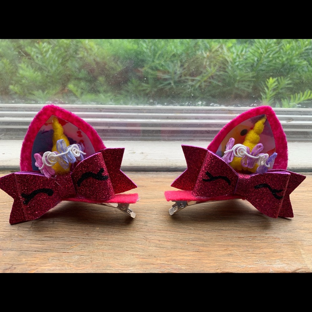 Cat unicorn ear barrettes